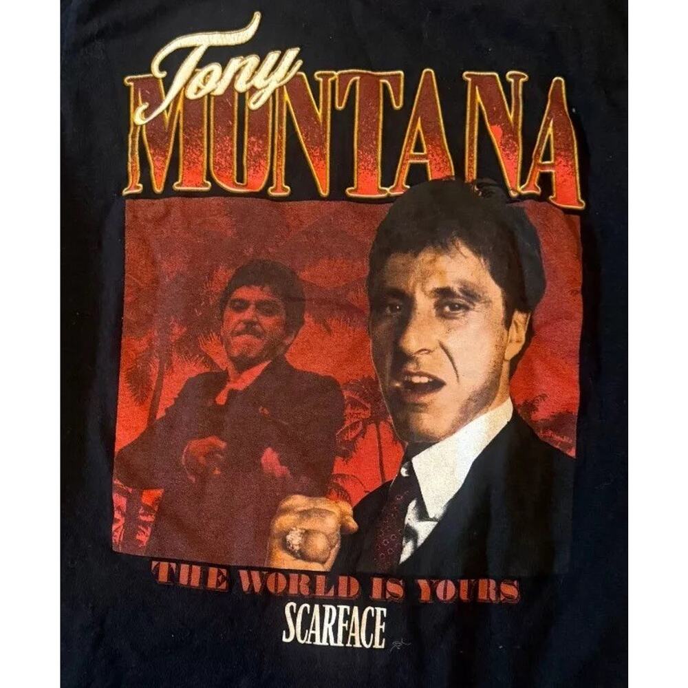 Scarface Tony Montana The World Is Yours T Shirt Men's S Black Graphic Pullover - Picture 2 of 4